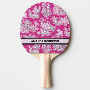 Raquette De Ping Pong monogramme vintage fleuri rose magenta toile de jo