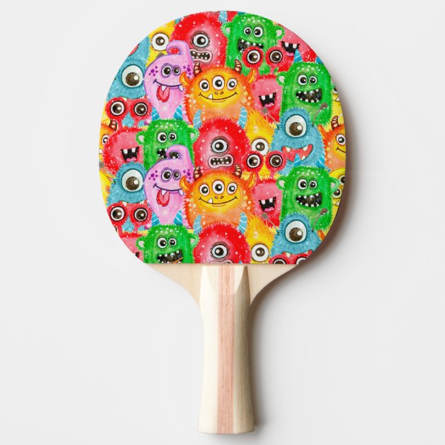 Raquette De Ping Pong Monstres Drôle, Aquarelle Motif sans couture. (Devant)