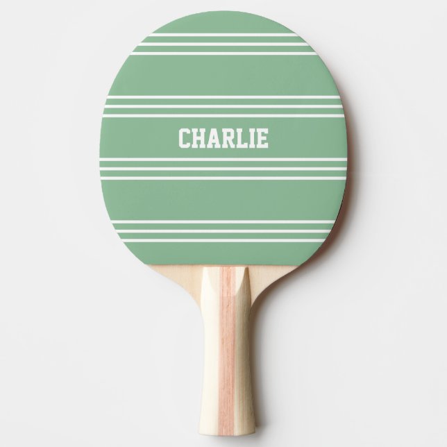 Raquette De Ping Pong Moss Green Stripes pagaie monogramme personnalisé (Devant)