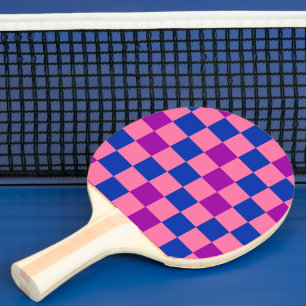 Raquette De Ping Pong Motif à carreaux bleu rose violet 