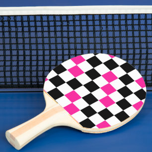 Raquette De Ping Pong Motif à carreaux rose noir et blanc