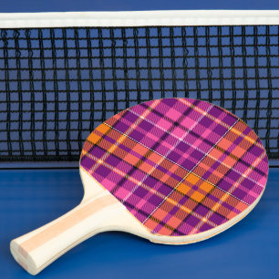 Raquette De Ping Pong Motif à carreaux Tartan Orange Rose Violet