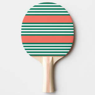 Raquette De Ping Pong Motif à cinq bandes vert et blanc avec corail