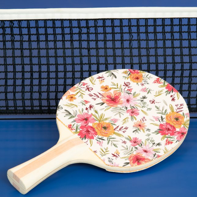 Raquette De Ping Pong Motif à fleurs Orange Doodle Garden (Insitu)
