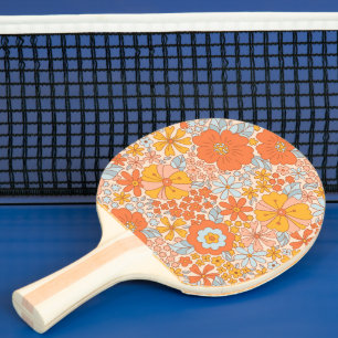 Raquette De Ping Pong Motif à fleurs Orange Retro