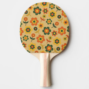 Raquette De Ping Pong Motif à fleurs Vintage orange rétro