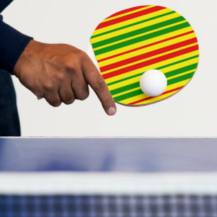 Raquette De Ping Pong Motif à rayures jaunes rouges et vertes