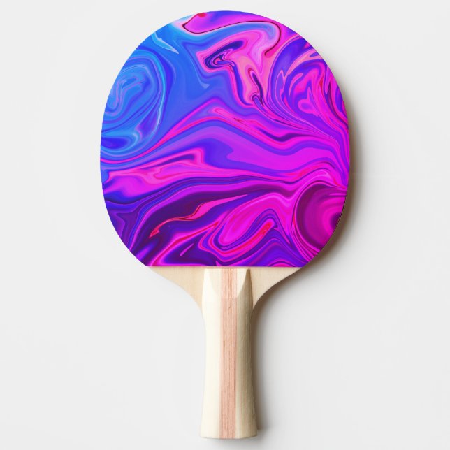 Raquette De Ping Pong Motif Abstrait bleu néon violet rose (Devant)
