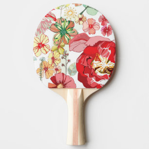 Raquette De Ping Pong Motif avec les fleurs rouges
