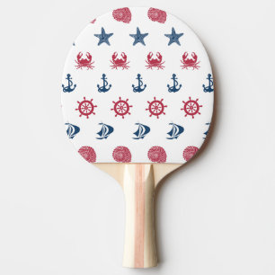 Raquette De Ping Pong Motif blanc et bleu rouge de symbole de mer