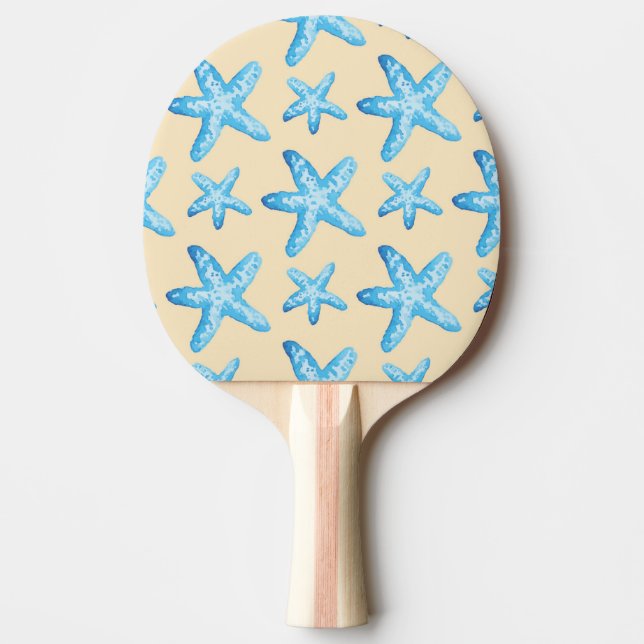 Raquette De Ping Pong Motif bleu d'étoiles de mer d'aquarelle (Devant)