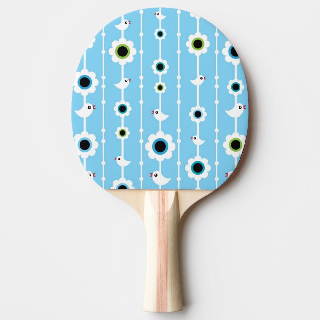 Raquette De Ping Pong motif bleu d'oiseau et de fleurs (Devant)
