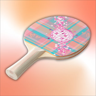 Raquette De Ping Pong Motif bleu, rose et rose avec Parties scintillant