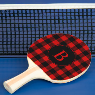Raquette De Ping Pong Motif carreau de bœuf rouge avec votre monogramme