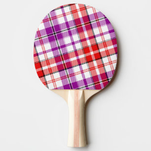 Raquette De Ping Pong Motif carreaux tartan blanc rouge violet