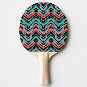 Raquette De Ping Pong Motif Chevron Grise, Turquoise Et Corail