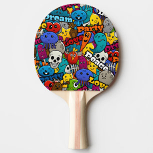 Raquette De Ping Pong Motif coloré de caractères de graffiti