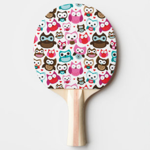 Raquette De Ping Pong motif coloré de hibou