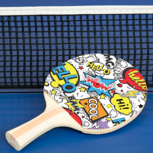 Raquette De Ping Pong Motif de bulle de dialogue d'art pop de bande dess