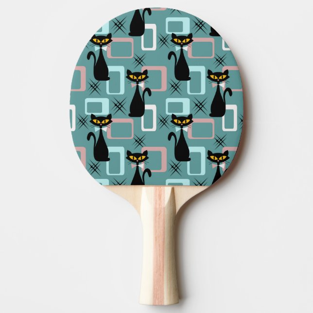 Raquette De Ping Pong Motif de chat noir du milieu du siècle (Devant)