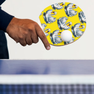 Raquette De Ping Pong Motif de cygnes sur fond jaune 