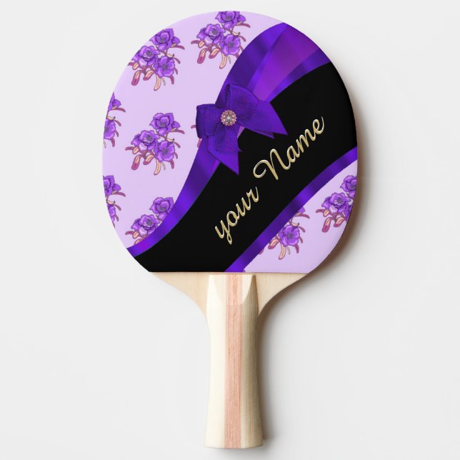 Raquette De Ping Pong Motif de fleur floral vintage assez pourpre (Devant)