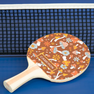 Raquette De Ping Pong Motif de fleurs de champignons Vintages rétro