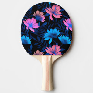 Raquette De Ping Pong Motif de fleurs de néon brillantes