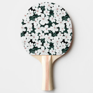 Raquette De Ping Pong Motif de fleurs tropical blanc