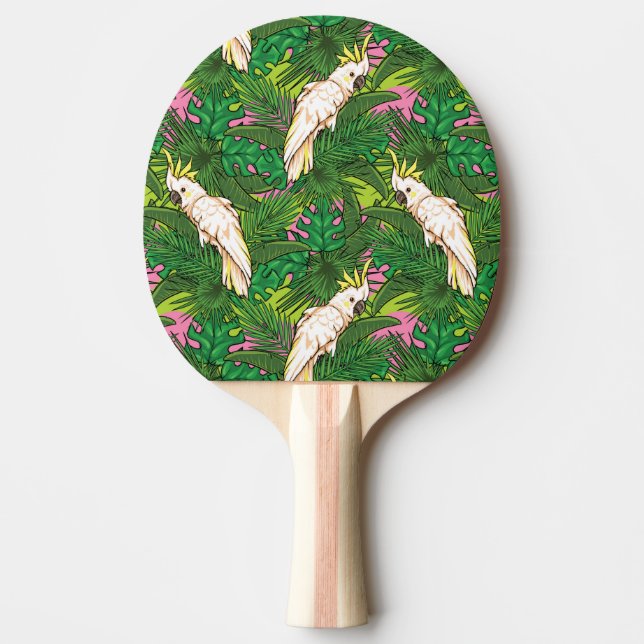 Raquette De Ping Pong Motif de perroquets avec Feuilles de palme (Devant)