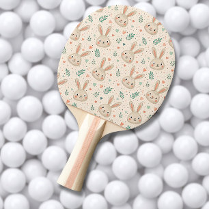 Raquette De Ping Pong Motif de petits visages de lapin vintage avec des