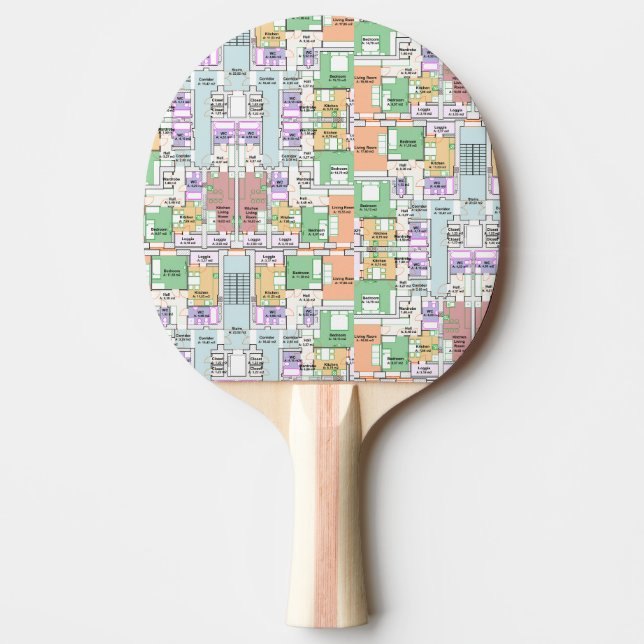 Raquette De Ping Pong Motif de plan architectural personnalisé  (Devant)