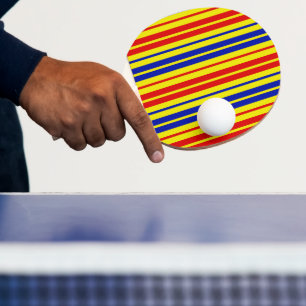 Raquette De Ping Pong Motif de rayures rouges bleues jaunes