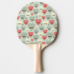 Raquette De Ping Pong Motif de Valentine avec le coeur et la moustache
