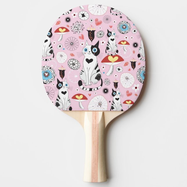 Raquette De Ping Pong motif des chats et des fleurs (Devant)