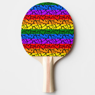 Raquette De Ping Pong Motif du coeur arc-en-ciel