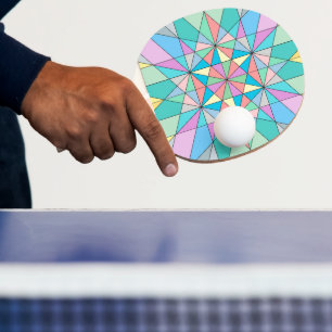 Raquette De Ping Pong Motif étoile triangle mosaïque pastel rétro coloré