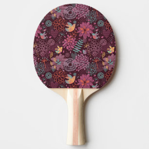 Raquette De Ping Pong Motif floral abstrait avec des oiseaux