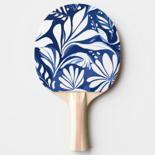Raquette De Ping Pong Motif floral aquarelle botanique bleu