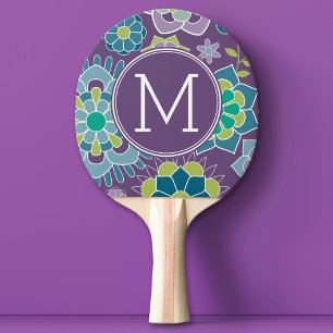 Raquette De Ping Pong Motif floral coloré amusant Monogramme personnali