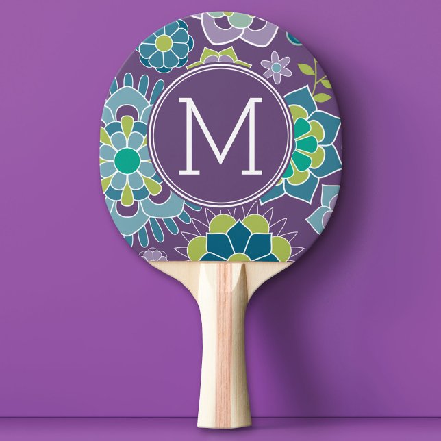 Raquette De Ping Pong Motif floral coloré amusant Monogramme personnalis (Custom Ping Pong Paddle)