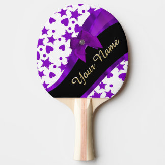 Raquette De Ping Pong Motif girly tacheté assez pourpre personnalisé