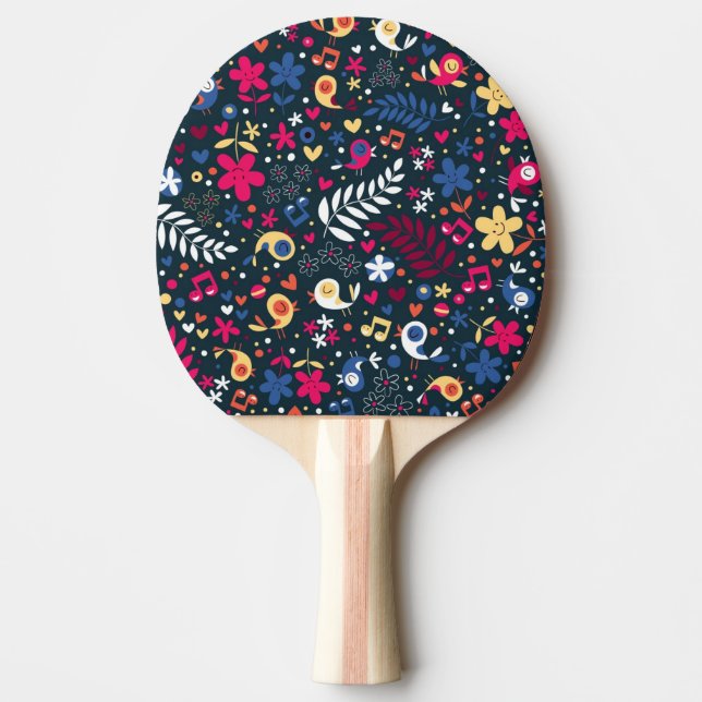 Raquette De Ping Pong motif mignon d'oiseaux et de fleurs (Devant)