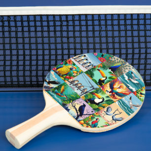 Raquette De Ping Pong Motif patchwork d'oiseaux