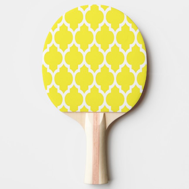 Raquette De Ping Pong Motif Quatrefoil Marocain Blanc Jaune #4 (Devant)
