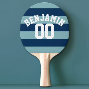 Raquette De Ping Pong Navy Blue and Pastel Rugby Stripes Nom Numéro