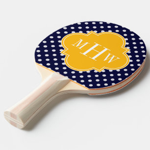 Raquette De Ping Pong Navy Polka Dot Goldenrod Quatrefoil 3 monogram