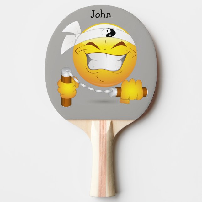 Raquette De Ping Pong Ninja Joyeux visage en Jaune Personnalisé (Devant)