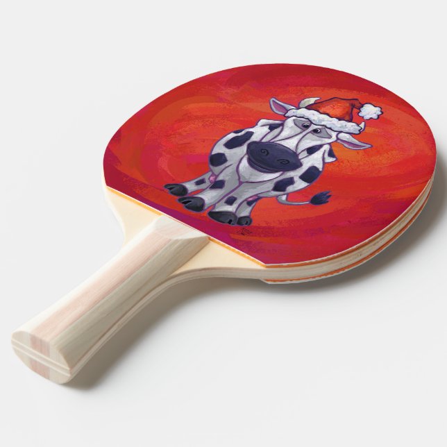 Raquette De Ping Pong Noël de la vache sur Red Feild (Devant Angle)