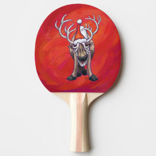 Raquette De Ping Pong Noël des gentils rennes en rouge